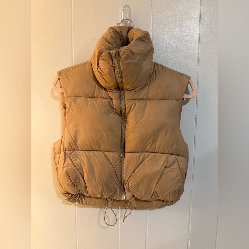 XS Cropped Tan Puffer Vest